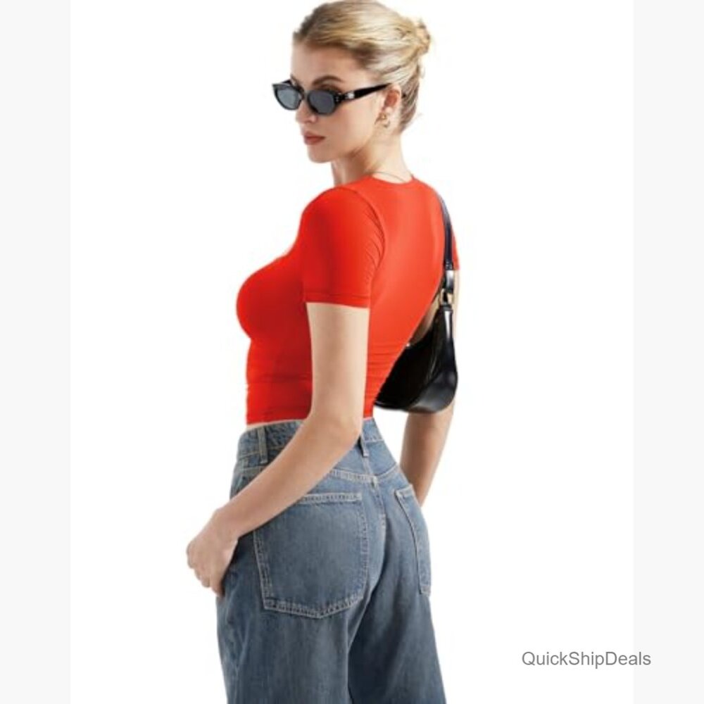 Double Lined Fitted Basic Tee Square Neck Short S… - image 3